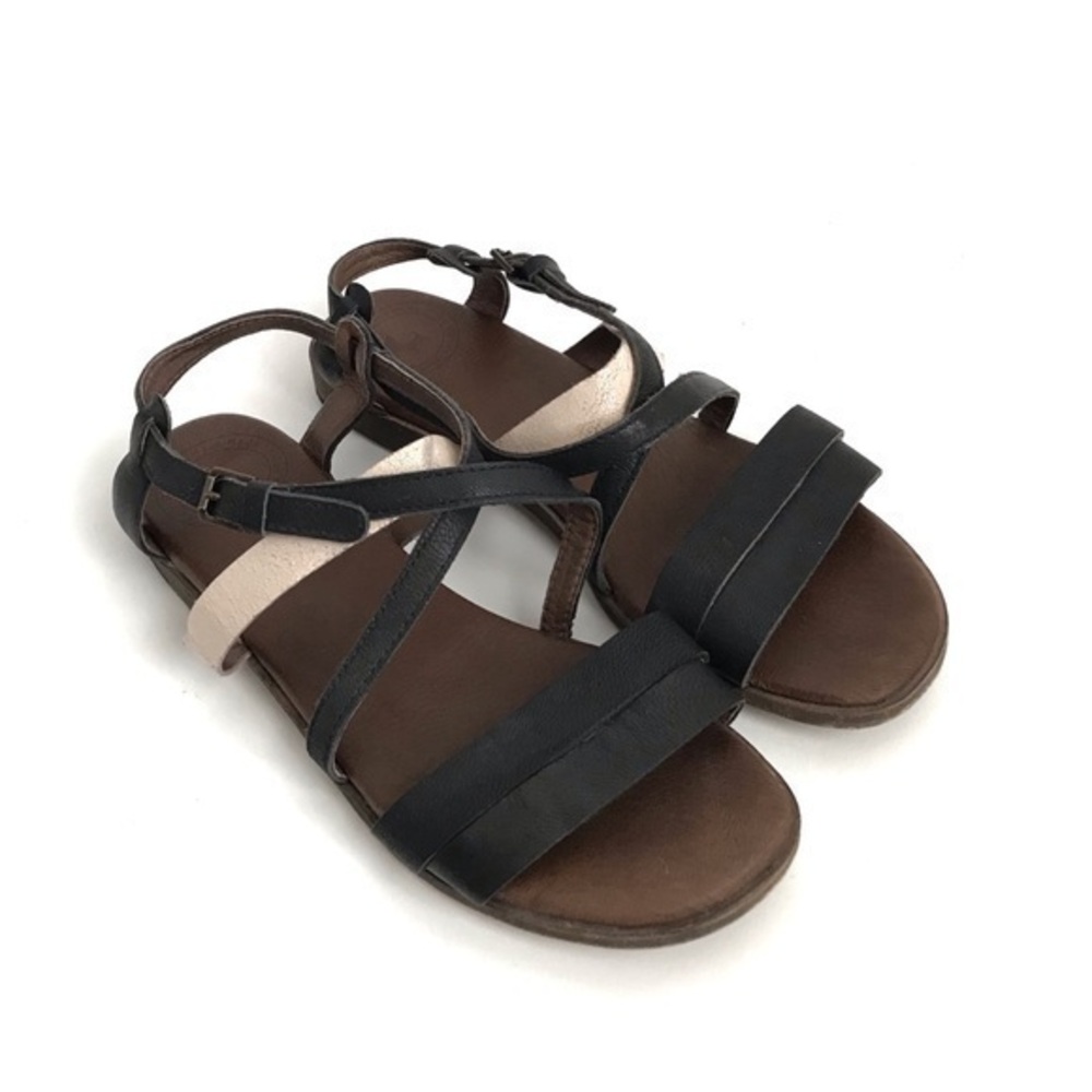 Gee WaWa Black Cream Leather Glenda Sandals 8.5